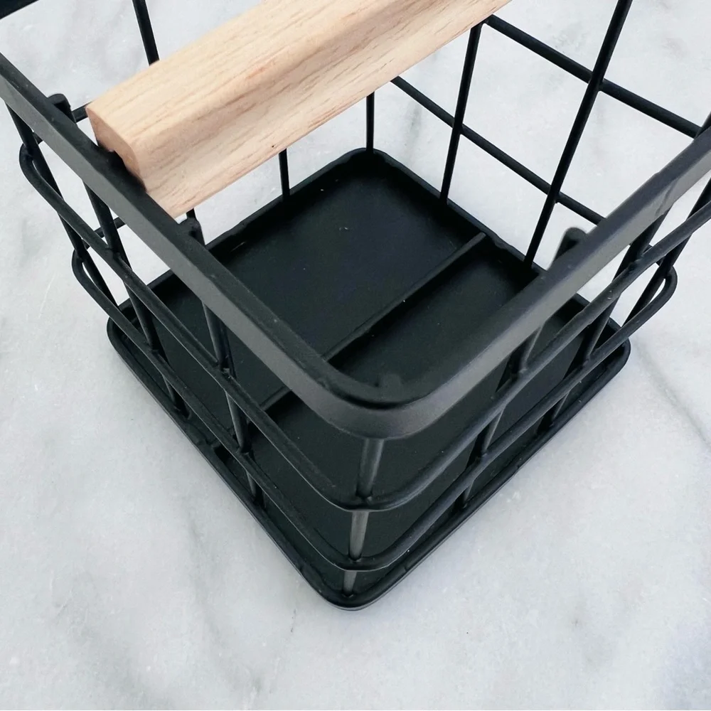 Black Iron & Wood Grid Pen Holder